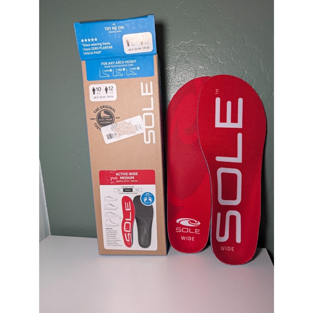 SOLE Active Wide Medium Insoles Men 10 Women 12 Heat Moldable Red Open Box